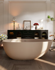 Oval freestanding artificial stone soaking bathtub, customizable shape and color