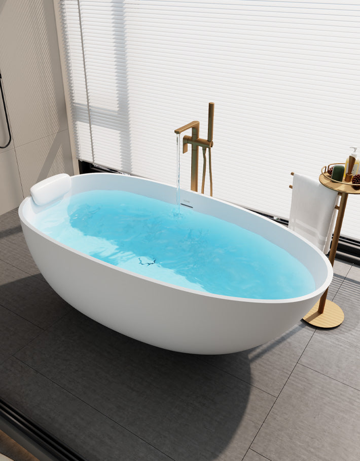 Oval freestanding artificial stone soaking bathtub, customizable shape and color