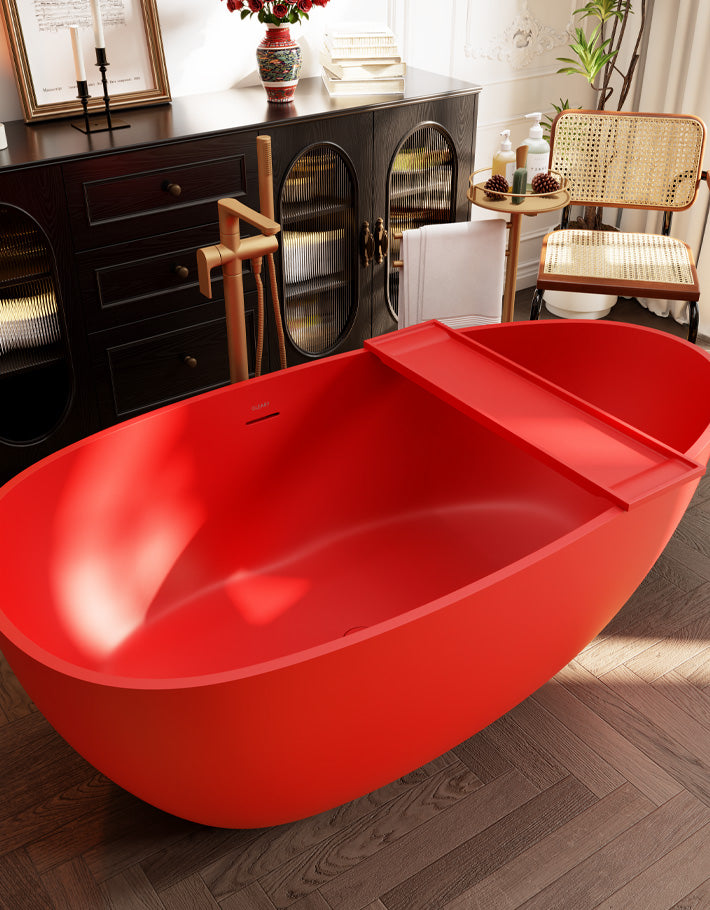 Oval freestanding artificial stone soaking bathtub, customizable shape and color