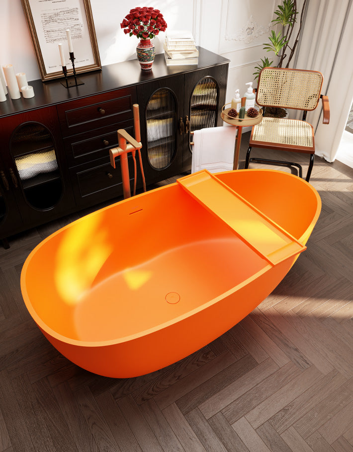 Oval freestanding artificial stone soaking bathtub, customizable shape and color