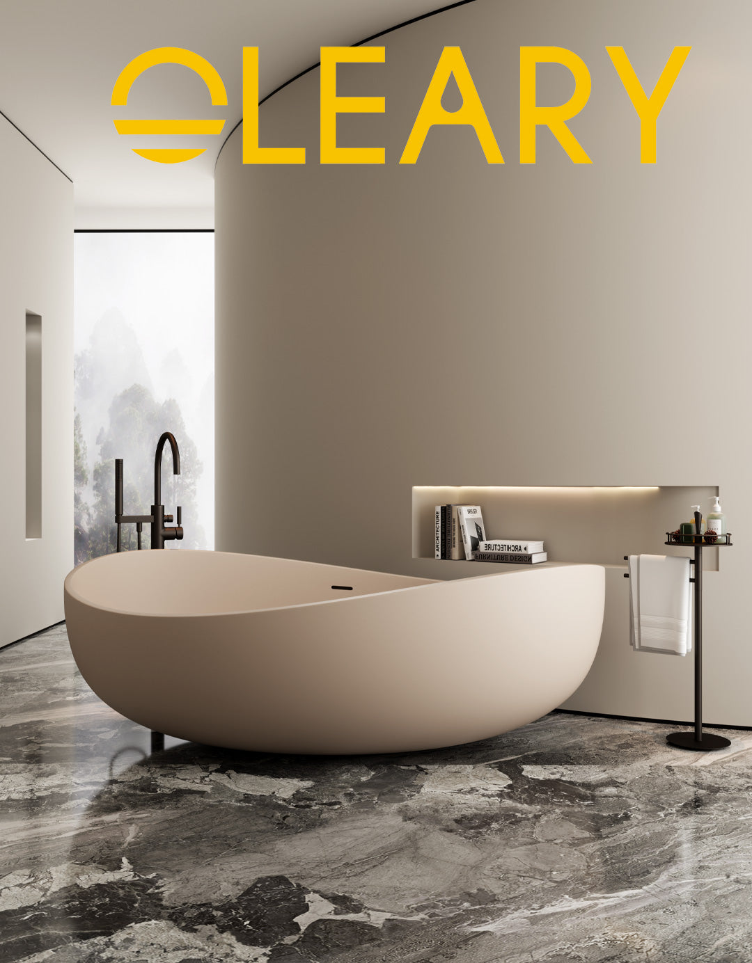 Modern White Matte Freestanding Oval Stone Resin Soaking Bathtub, Minimalist Luxury Design