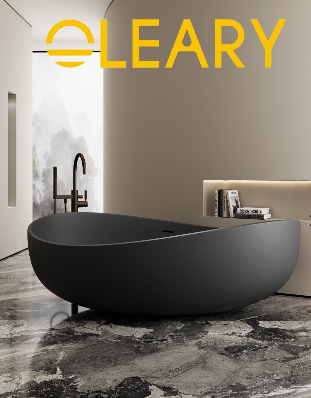 Modern White Matte Freestanding Oval Stone Resin Soaking Bathtub, Minimalist Luxury Design