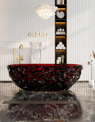 67 Inch Oval Transparent Freestanding Bathtub | Luxury Crystal Texture for a Dreamy Bathroom