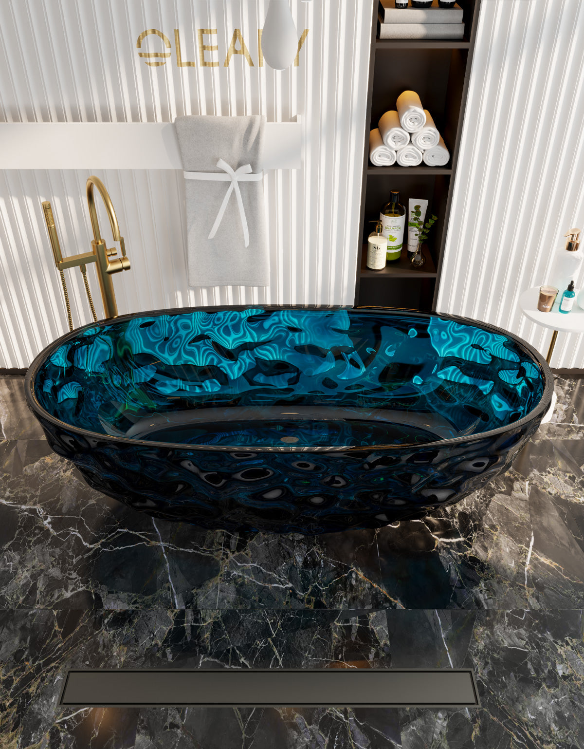 67 Inch Oval Transparent Freestanding Bathtub | Luxury Crystal Texture for a Dreamy Bathroom