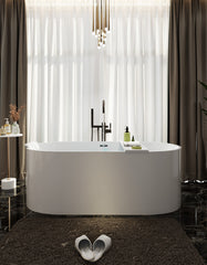 Modern Oval Freestanding Matte White Stone Resin Japanese Soaking Bathtub