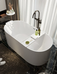 Modern Oval Freestanding Matte White Stone Resin Japanese Soaking Bathtub